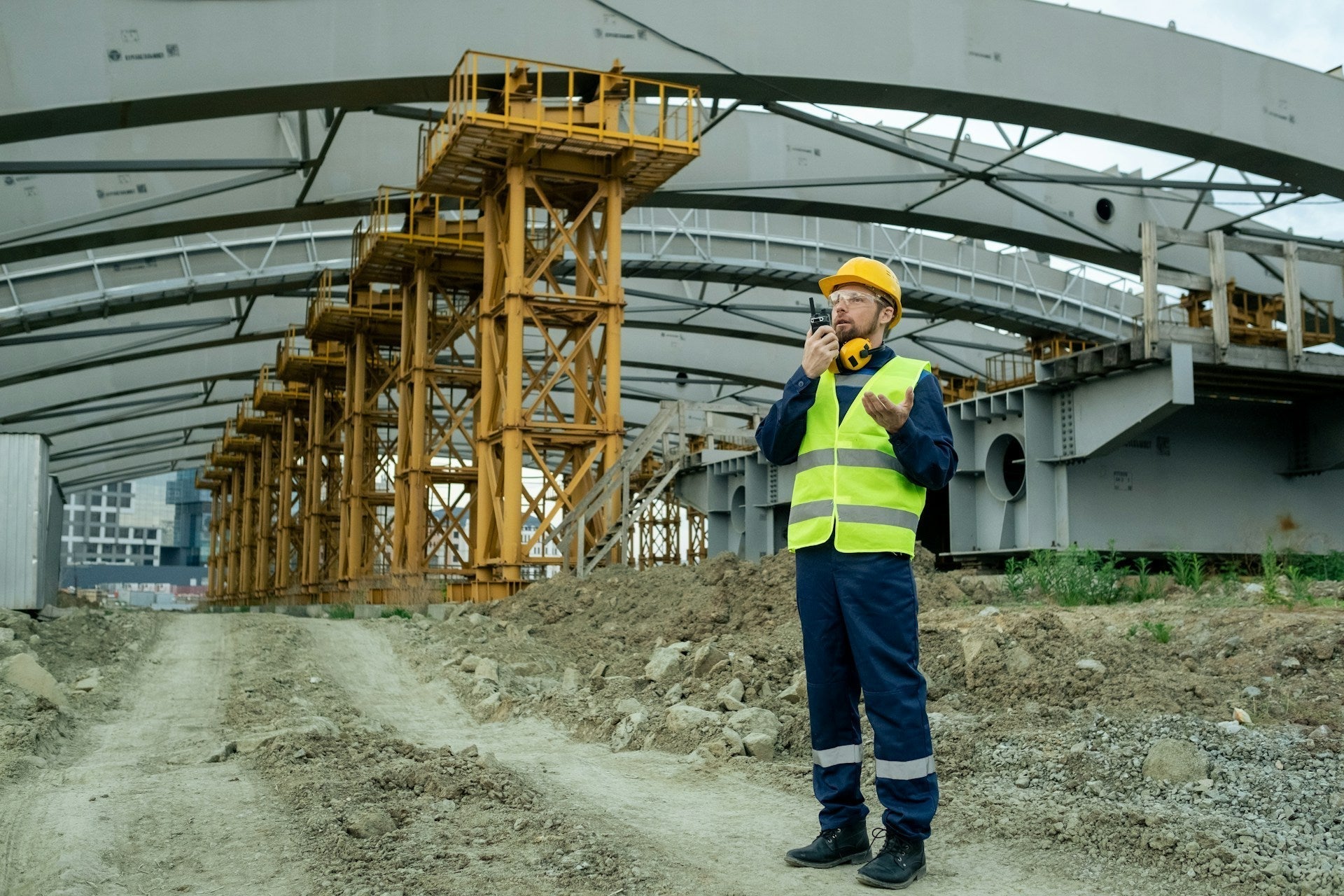 Collection of Radios in a construction site in a gallery layout