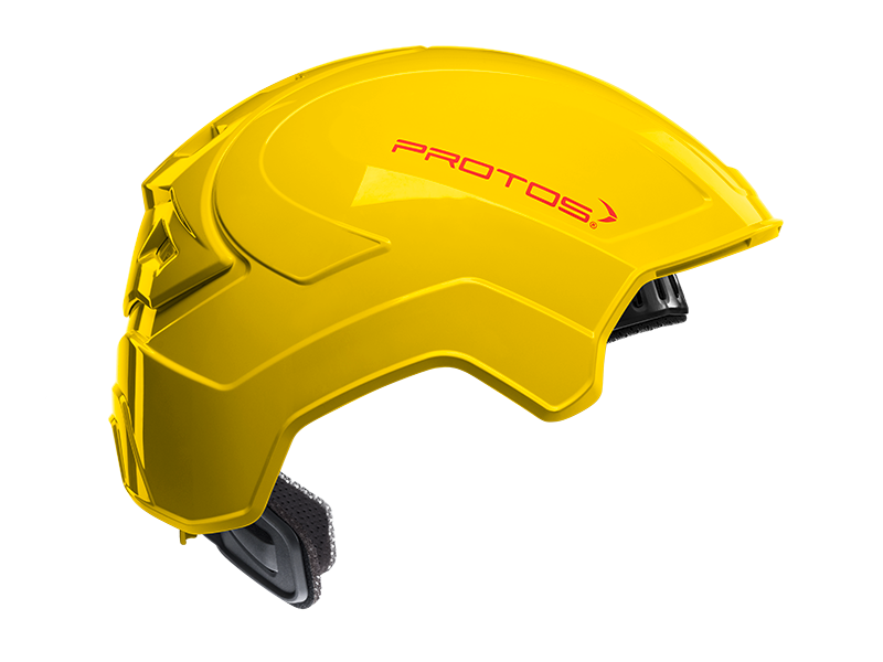Collection of Protos Integral Industry Helmet Yellow, front view in a gallery layout