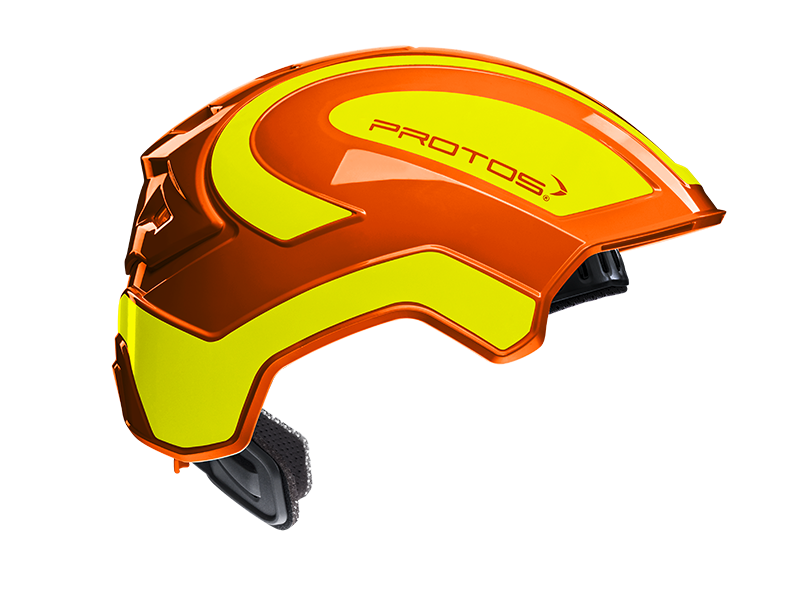 Collection of Protos Integral Industry Helmet Orange/Yellow hi-vis, front view in a gallery layout