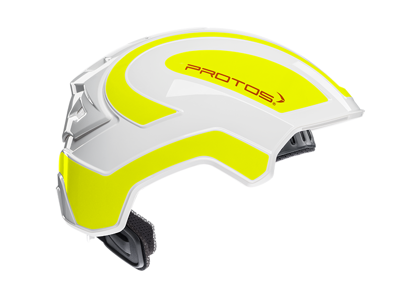 Collection of Protos Integral Industry Helmet White/Yellow hi-vis, front view in a gallery layout