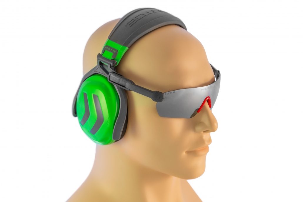 Collection of Protos Glasses Clip, mounted with safety glasses in a gallery layout