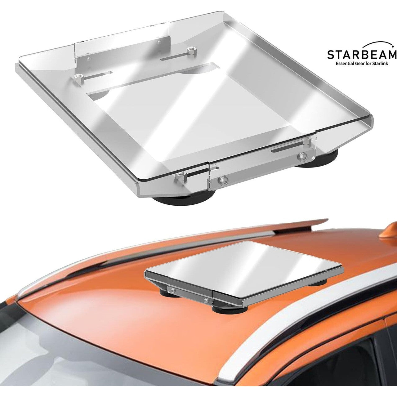 Collection of STARBEAM Starlink Mini Protective Vehicle Mount with magnetic feet on vehicle roof in a gallery layout