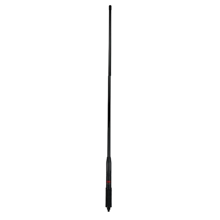 Collection of GME AE4703B radome antenna, black, full length view with spring base in a gallery layout