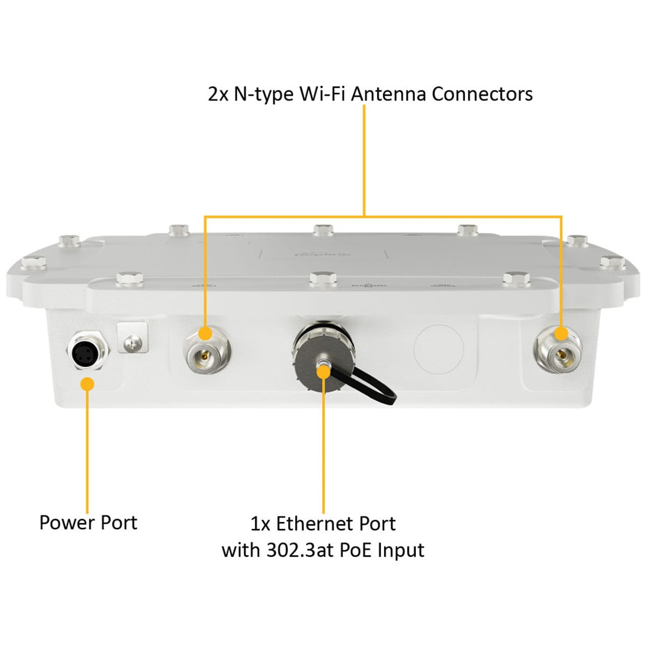 Collection of Peplink APP-AX-IP67 access point, front view with ports labelled in a gallery layout
