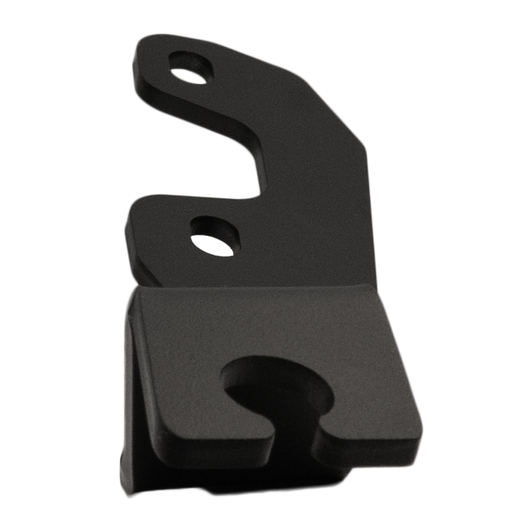 Collection of A matte black metal bracket or mount with two pre-drilled holes and a curved cutout, shown on a plain white background. in a gallery layout