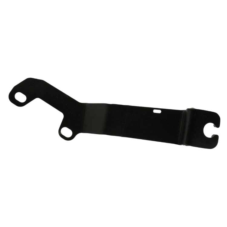 Collection of A black metal mounting bracket or hardware piece with pre-drilled holes, shown against a plain white background. in a gallery layout