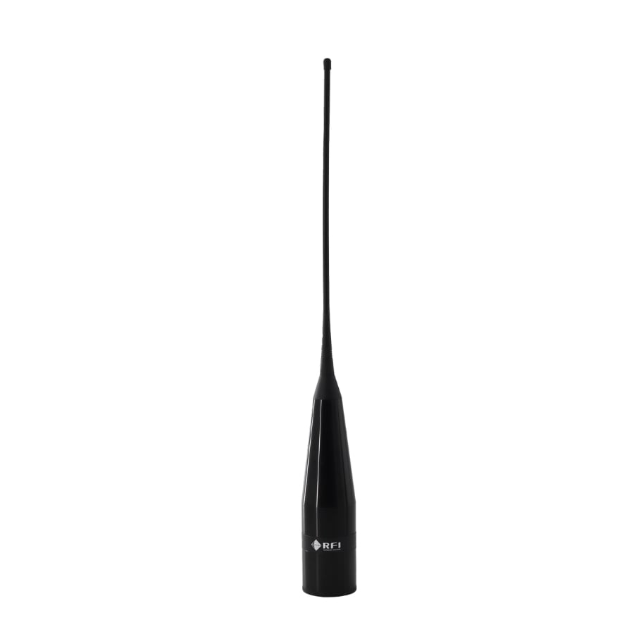 Collection of RFI CD40-136960-11 black multiband VHF/UHF antenna, whip only with NMO fitting, product view in a gallery layout