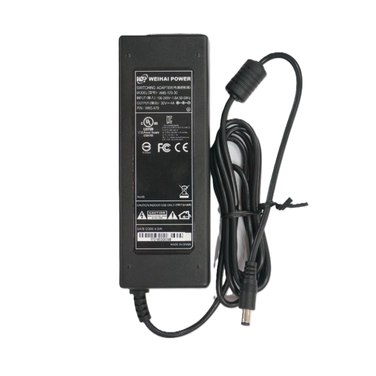 Collection of A black Weshai Power laptop charger adapter with a coiled black power cord and a barrel plug in a gallery layout