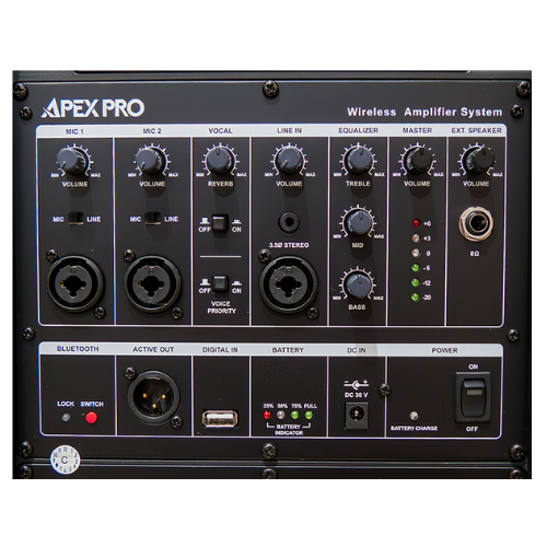Collection of Chiayo APEX-PRO-PACK Apex Pro PA System with W'less Mic, Stand and Cover Controls in a gallery layout