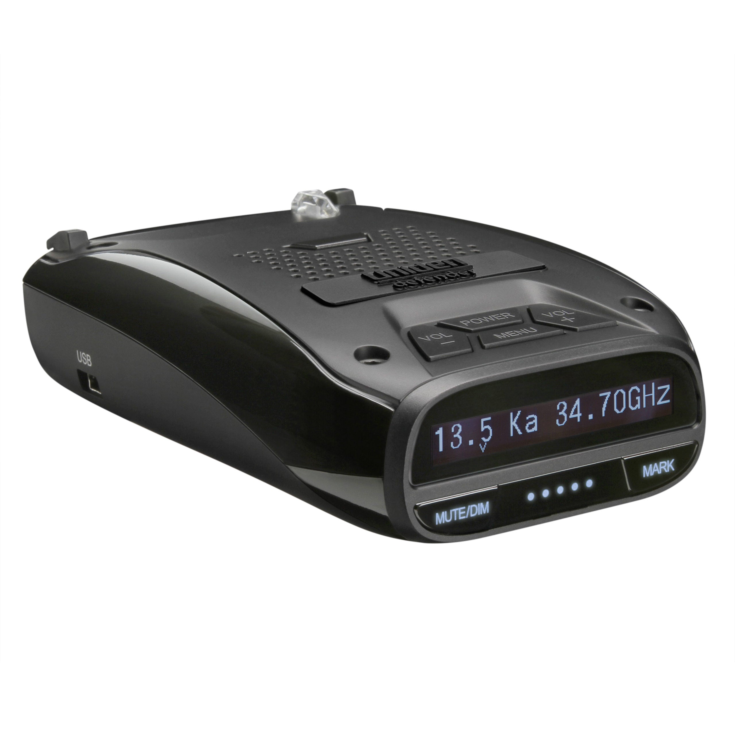 Collection of Uniden DFR7NZ radar detector, front view showing OLED display and GPS icon in a gallery layout