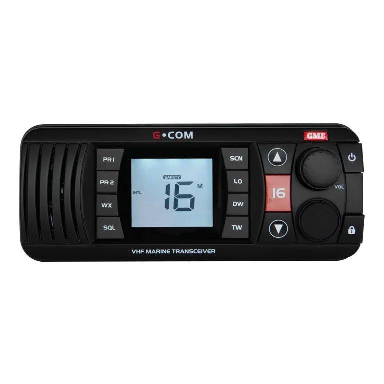 Collection of GME GX700B VHF marine radio black in a gallery layout