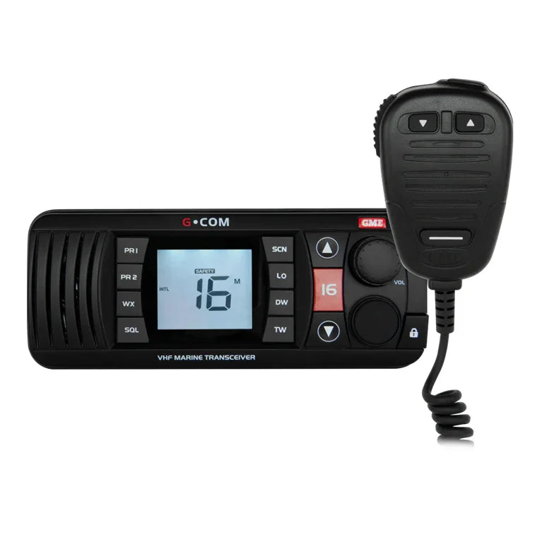 Collection of GME GX700B VHF marine radio black in a gallery layout