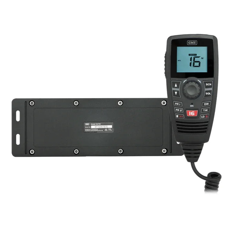 Collection of GME GX750B VHF marine radio black in a gallery layout