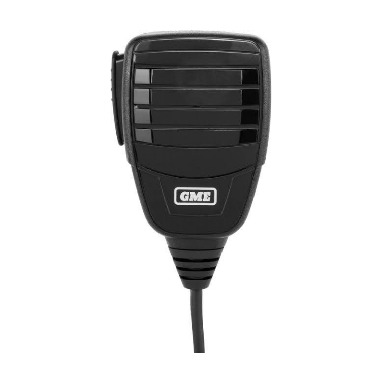 Collection of A black GME handheld microphone with a vented grille and a visible GME logo in a gallery layout