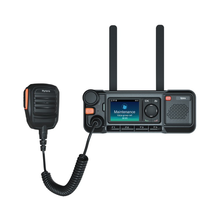 Collection of hytera mnc360 push to talk over cellular mobile radio PoC antennas up in a gallery layout