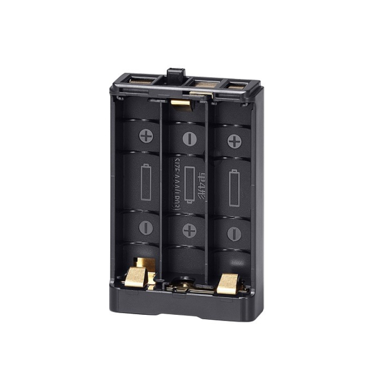 Collection of A black 3-cell battery charger with gold metal contacts in a gallery layout