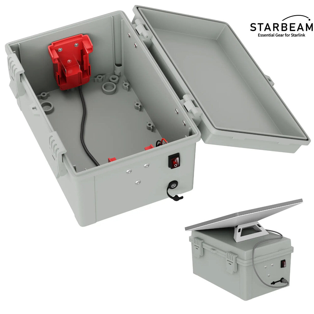 Collection of STARBEAM Starlink Mini Dual Milwaukee 18V-20V Battery Adapter Box with DC plug and switch in a gallery layout