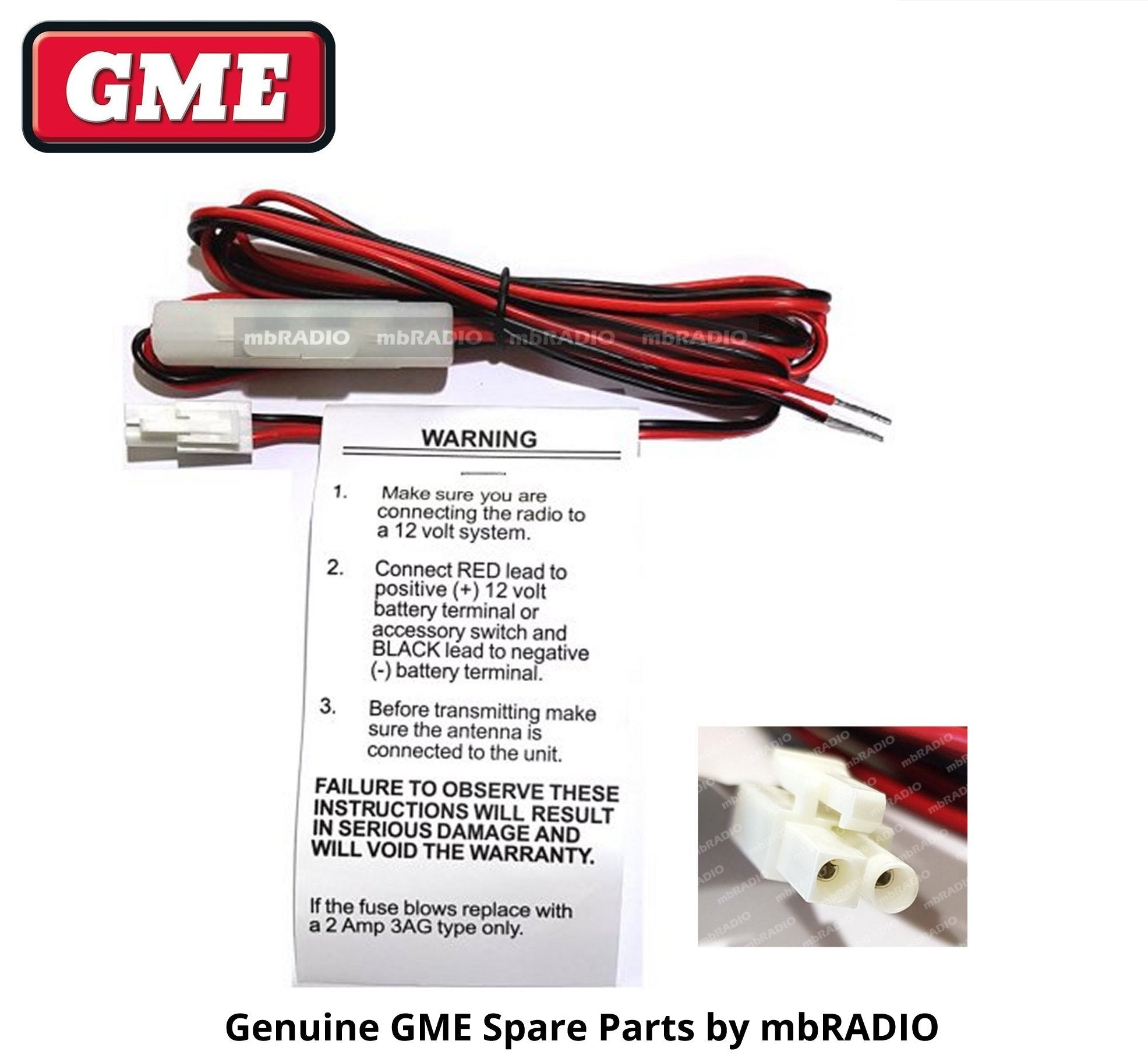 Collection of GME LE09 12V DC power lead, black cable with fused connector in a gallery layout