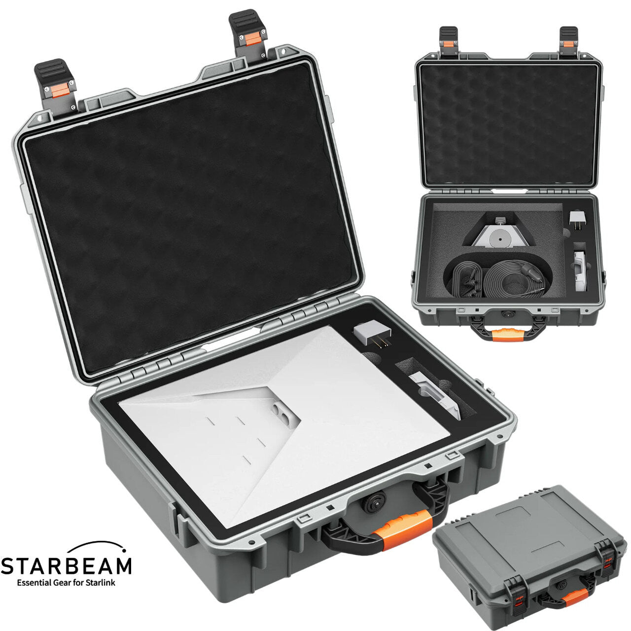 Collection of STARBEAM Starlink Mini Hard Protective Travel Case, grey, closed with carry handle in a gallery layout