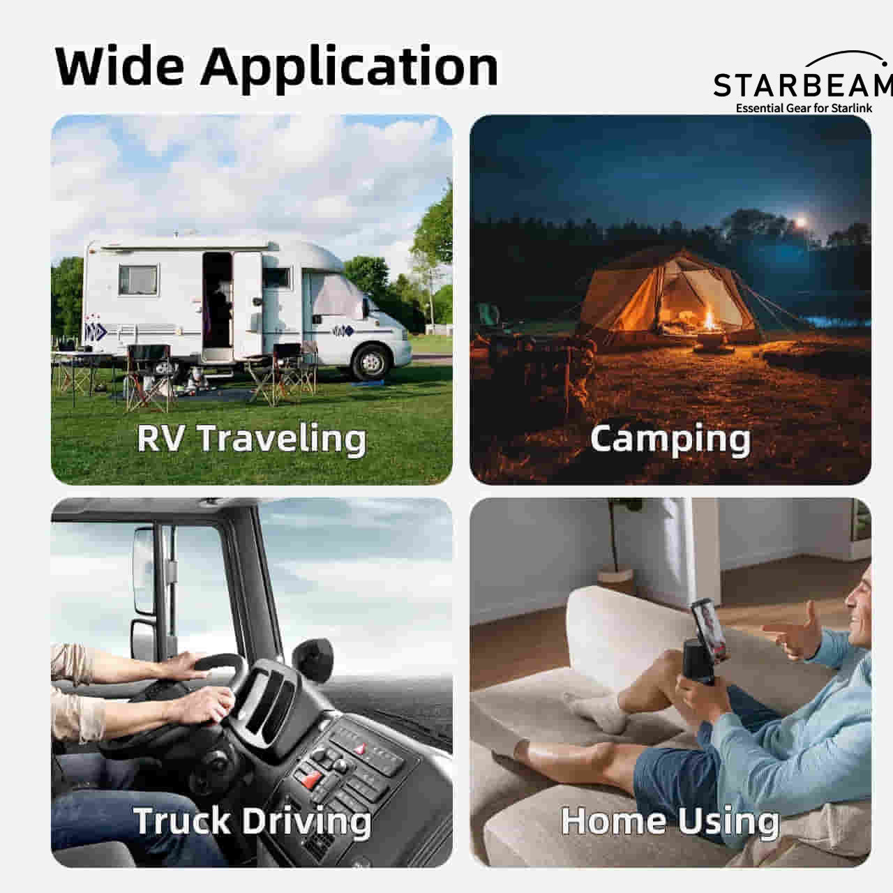 Collection of STARBEAM Starlink Mini 3-in-1 Power Cord, in-use setup in a gallery layout