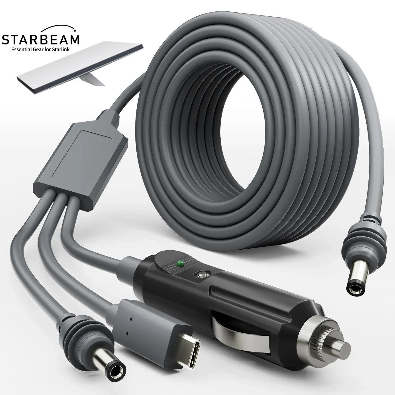 Collection of STARBEAM Starlink Mini 3-in-1 Power Cord, all three connector ends in a gallery layout