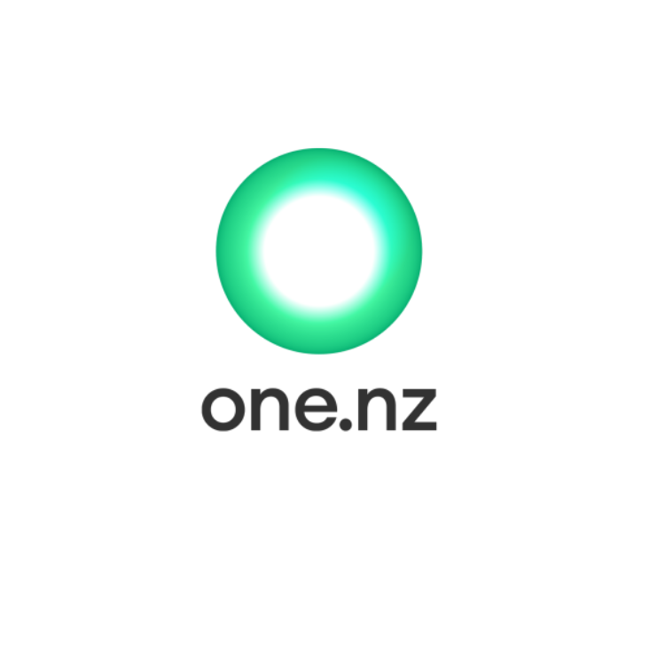 Collection of The logo for one.nz, featuring a vibrant green ring with a bright white center in a gallery layout