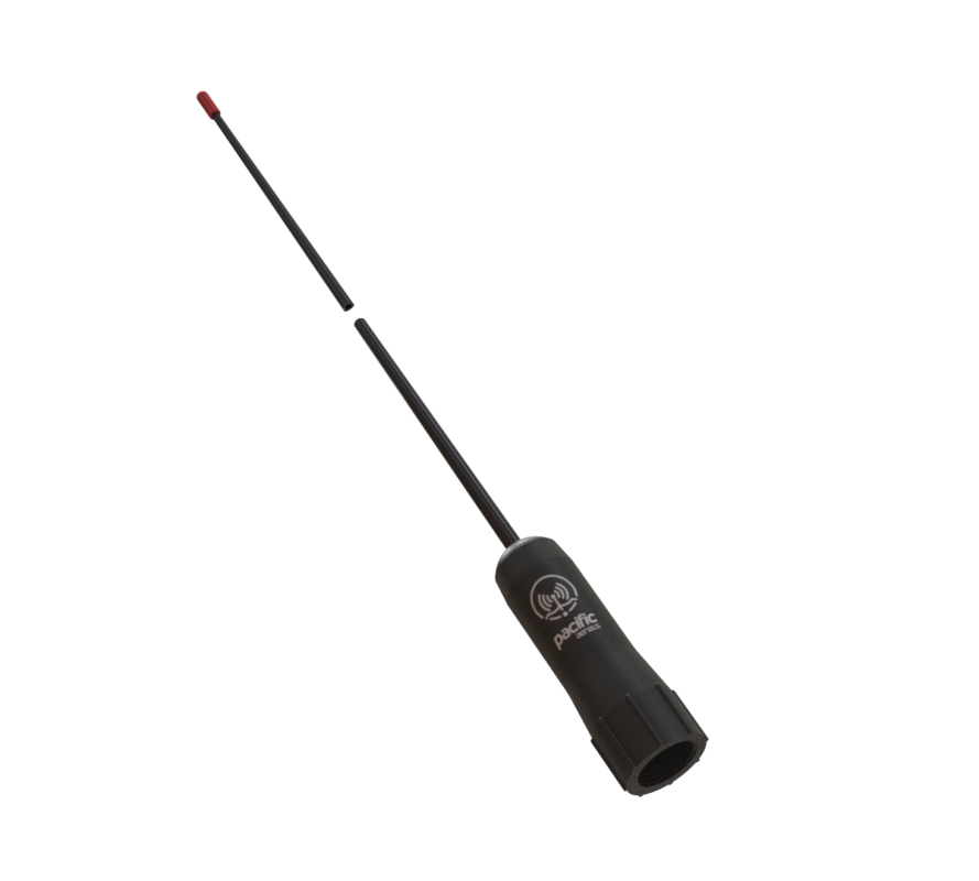 Collection of A black marine VHF antenna with a split whip design, featuring a small red tip in a gallery layout