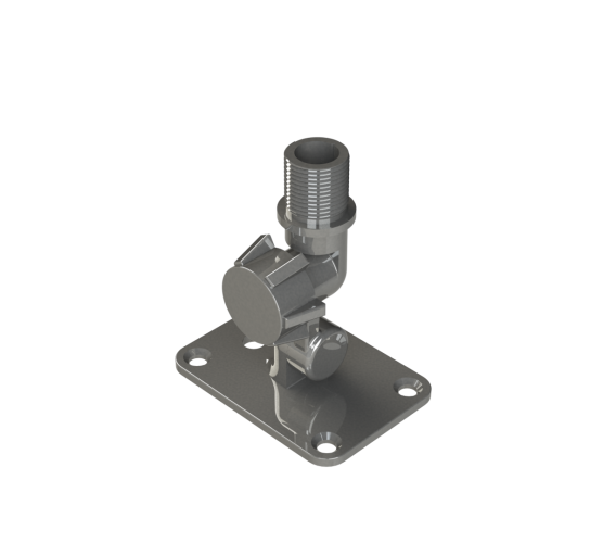 Collection of A gray metal mounting bracket with a threaded pipe connector and a circular adjustment knob in a gallery layout