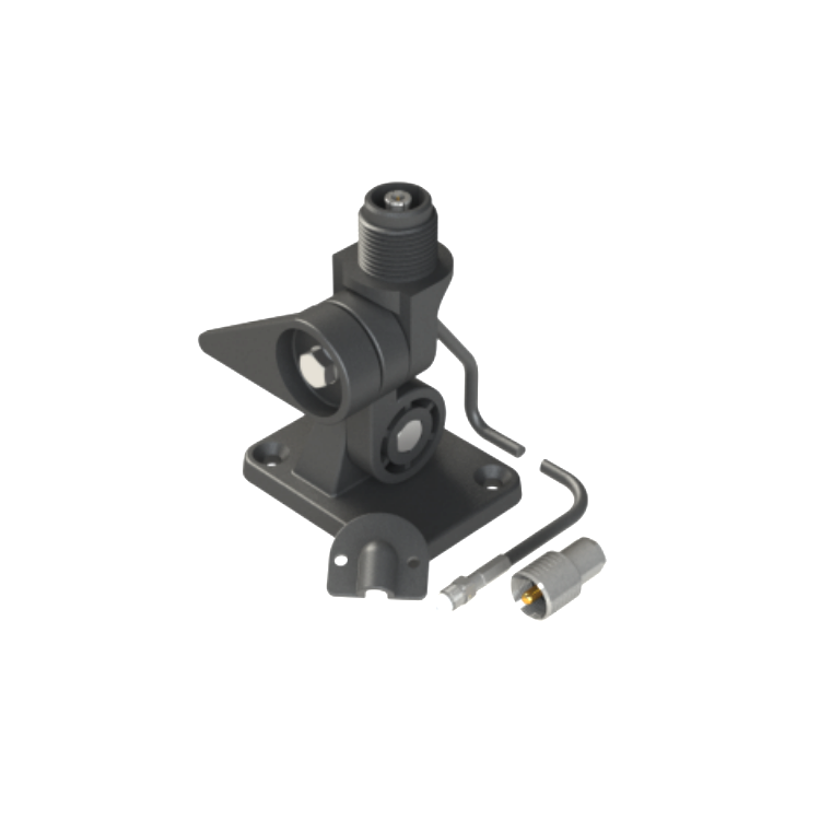 Collection of A black metal mounting bracket with two circular openings, a short attached wire in a gallery layout