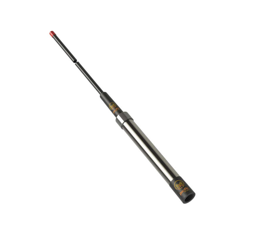 Collection of A black and silver telescopic stick with gold branding and a small red tip in a gallery layout