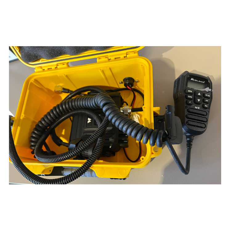 Collection of portable am cb radio in carry case microphone in a gallery layout