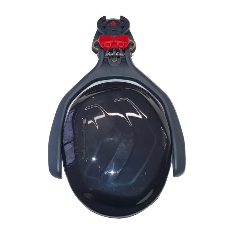 Collection of A replacement helmet visor and headband assembly for a bicycle helmet, featuring a dark gray plastic headband with a red buckle and a black transparent visor in a gallery layout