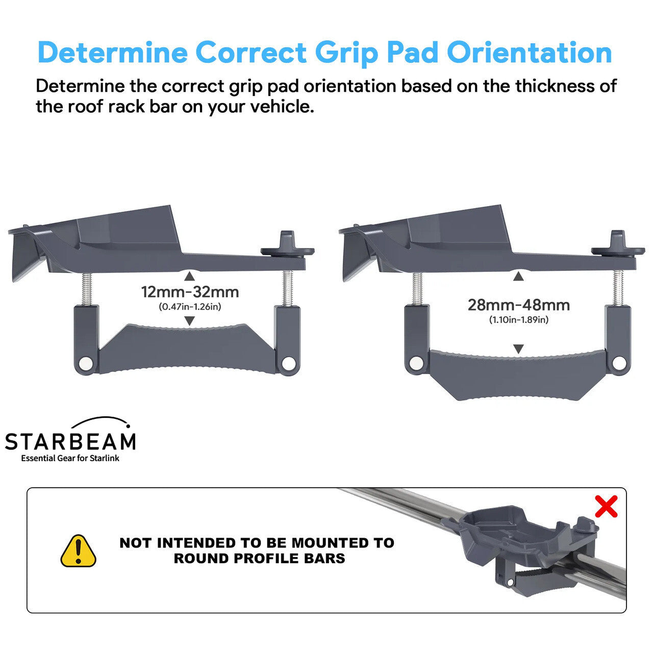 Collection of STARBEAM Starlink Gen3 Standard Roof Rack Mount, clamp detail in a gallery layout