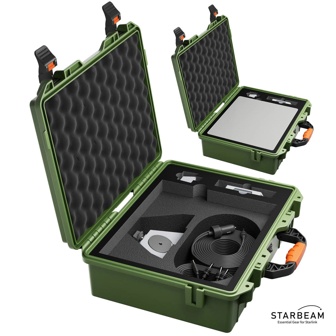 Collection of STARBEAM Starlink Mini Hard Protective Travel Case, green, closed with carry handle in a gallery layout