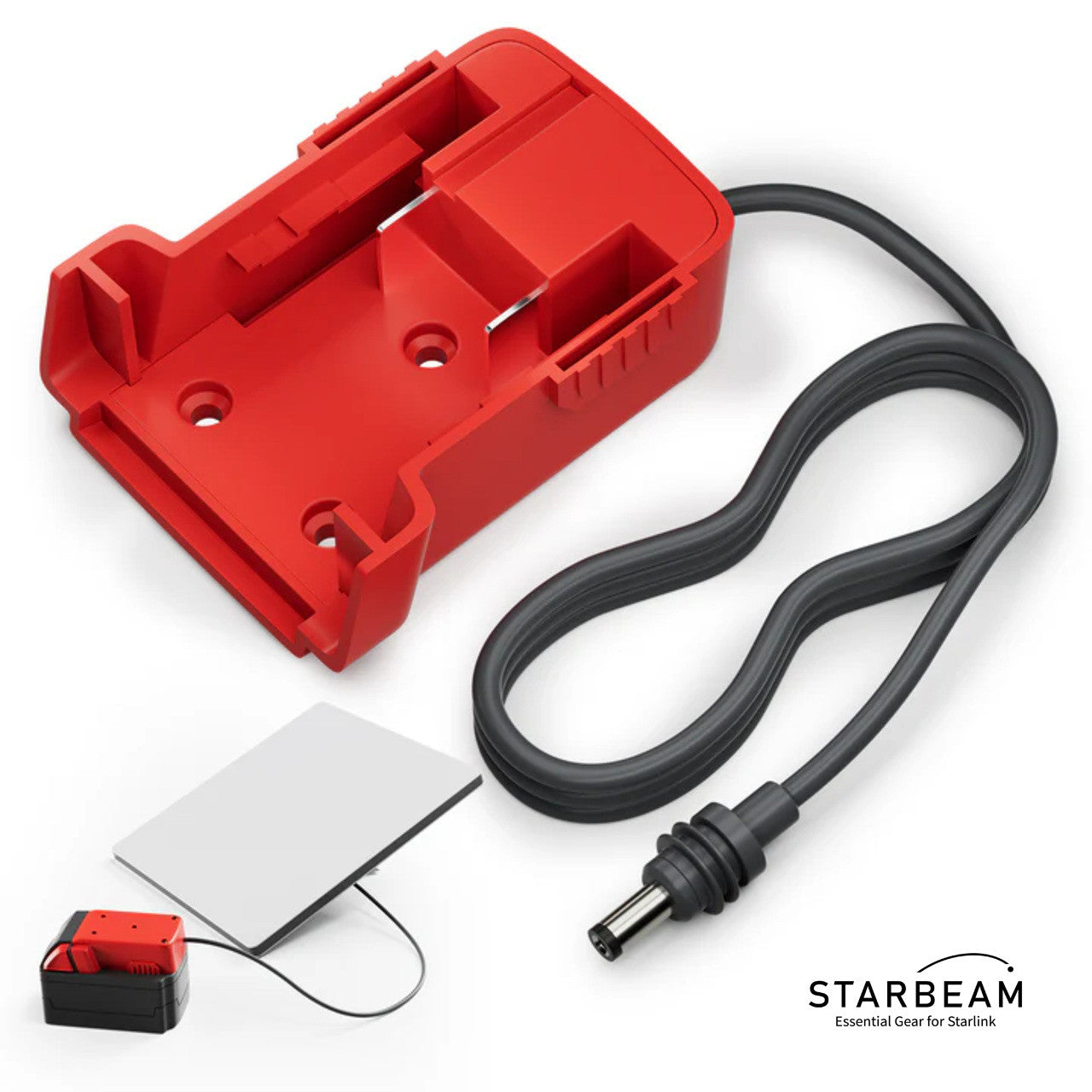 Collection of STARBEAM Starlink Mini Milwaukee 18V Battery Adapter, DC cable with battery mount in a gallery layout