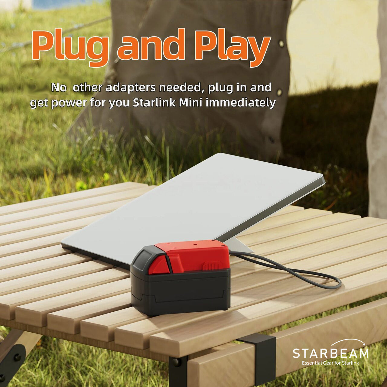 Collection of STARBEAM Starlink Mini Milwaukee 18V Battery Adapter, connected to battery in a gallery layout