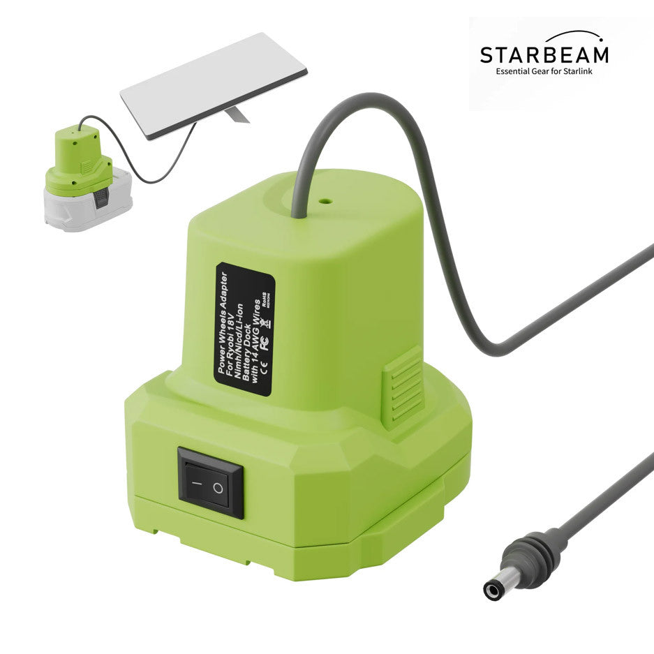 Collection of STARBEAM Starlink Mini Ryobi 18V Battery Adapter, DC cable with battery mount in a gallery layout
