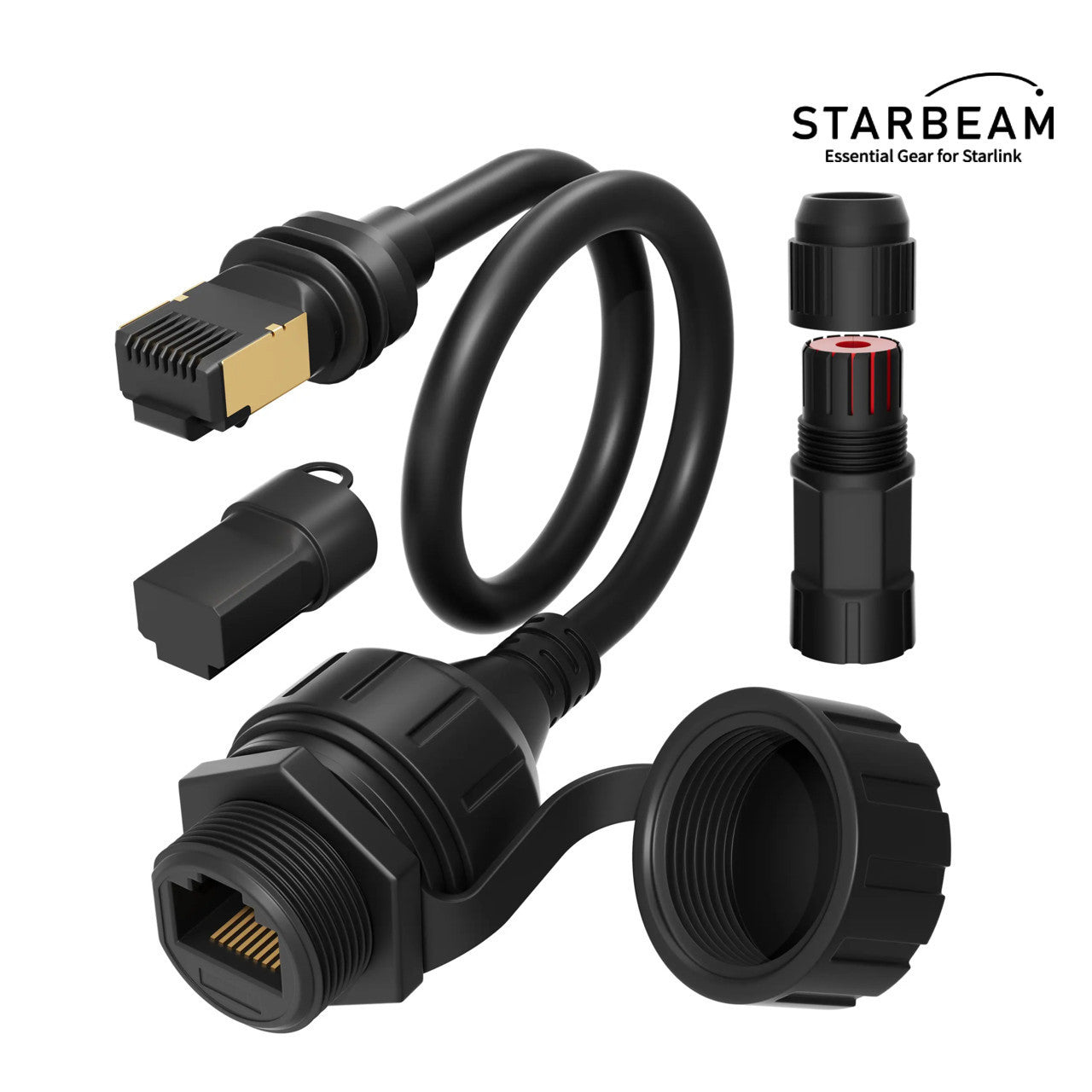 Collection of STARBEAM Starlink Gen3 Waterproof Ethernet Extension Cable 50cm, sealed connectors in a gallery layout