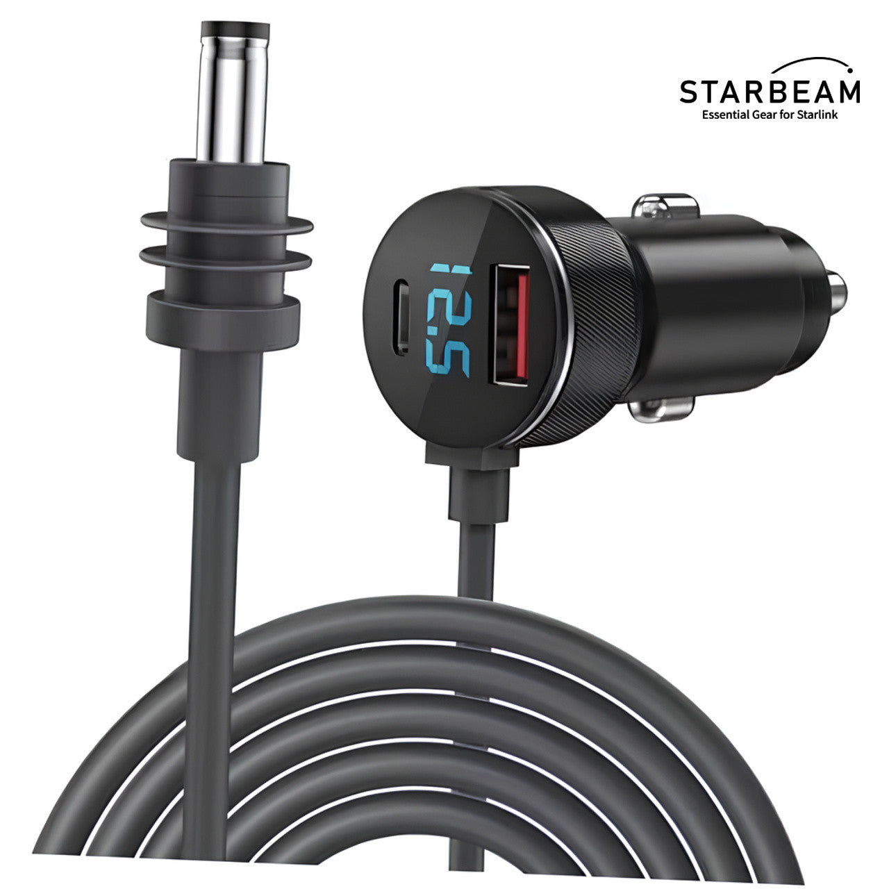 Collection of STARBEAM Starlink Mini 12/24V DC 3m LCD Screen Cigarette Lighter Power Cable with voltage display in a gallery layout