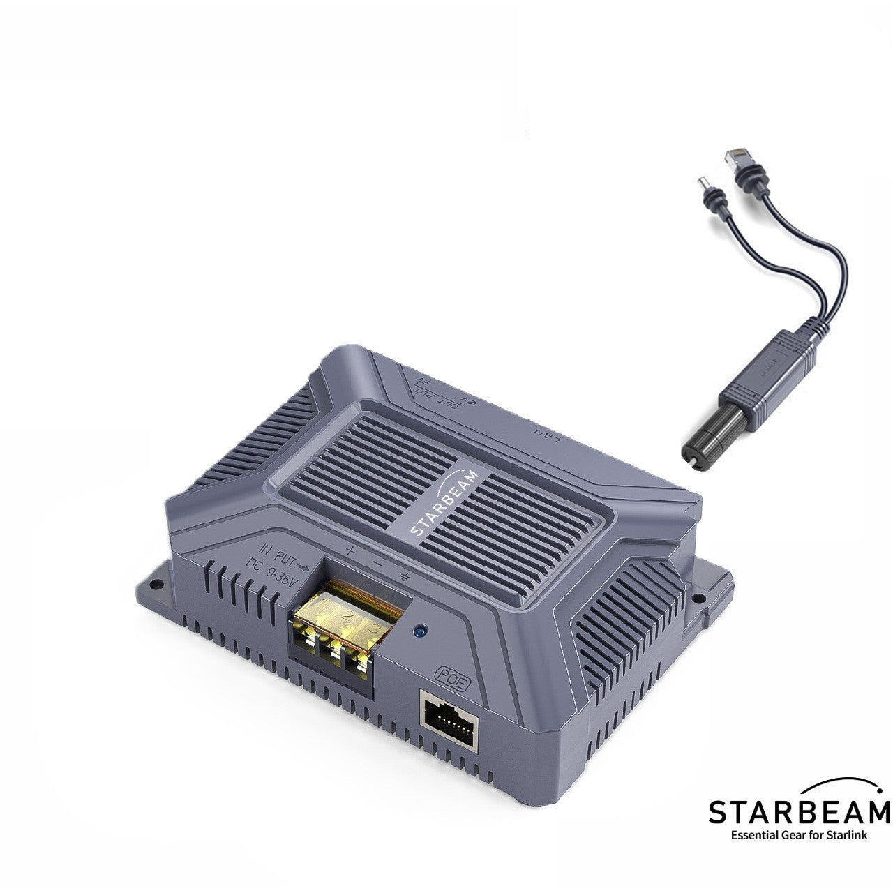 Collection of STARBEAM Starlink Mini DC to PoE Power Converter with USB, injector unit with splitter cable in a gallery layout