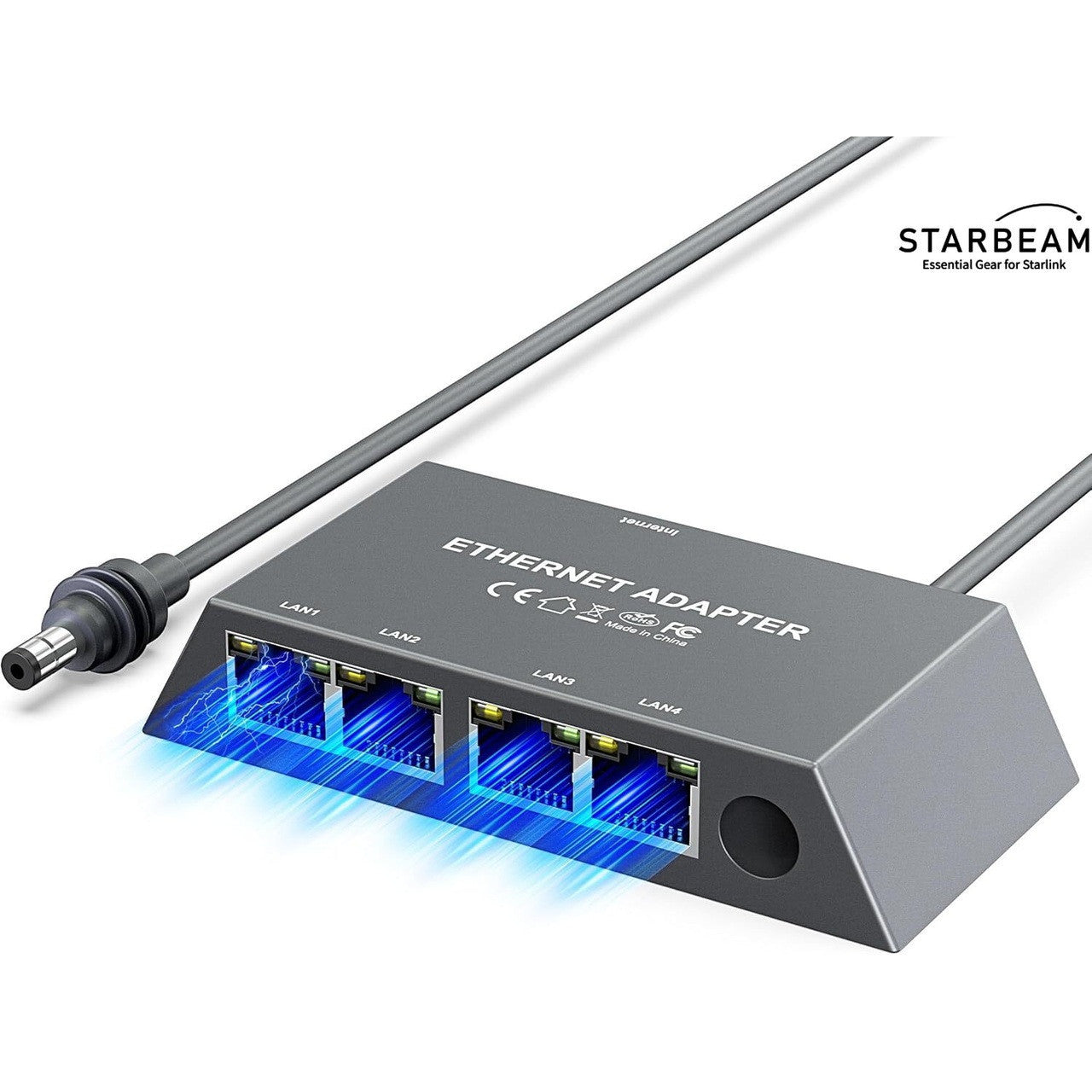 Collection of STARBEAM Starlink 4 Port Gigabit Ethernet Adapter, front view showing four RJ45 ports in a gallery layout