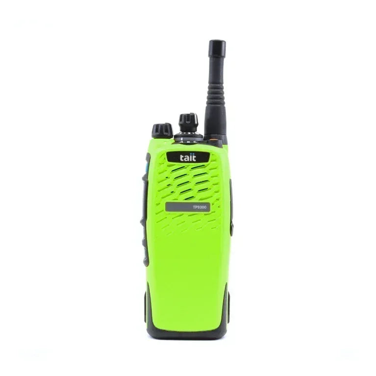 Collection of Tait TP9310 VHF two-way radio in Hi-Viz Green, front view showing display and keypad in a gallery layout