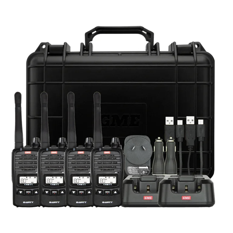 Collection of GME TX677 Quad pack Black Radio front view NZ in a gallery layout