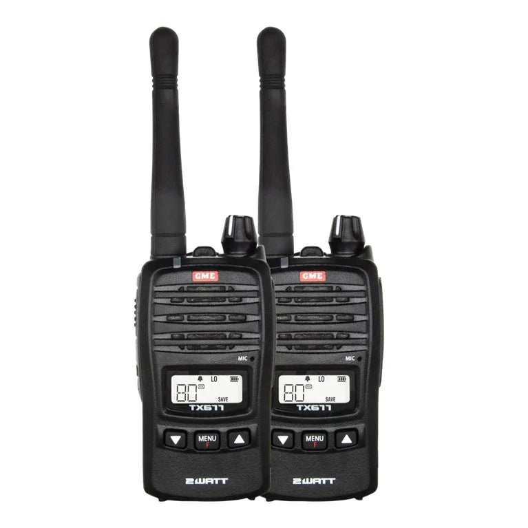 Collection of GME TX677 twin pack Black Radio front view NZ in a gallery layout