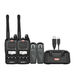 Collection of GME TX677 Twin Pack Black Radio front view with accessories NZ in a gallery layout