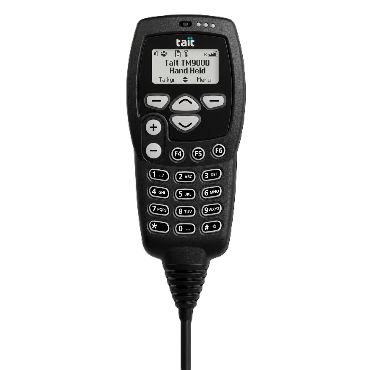 Collection of A black Tait handheld pager device with a small LCD screen and numeric keypad, shown against a plain white background. in a gallery layout