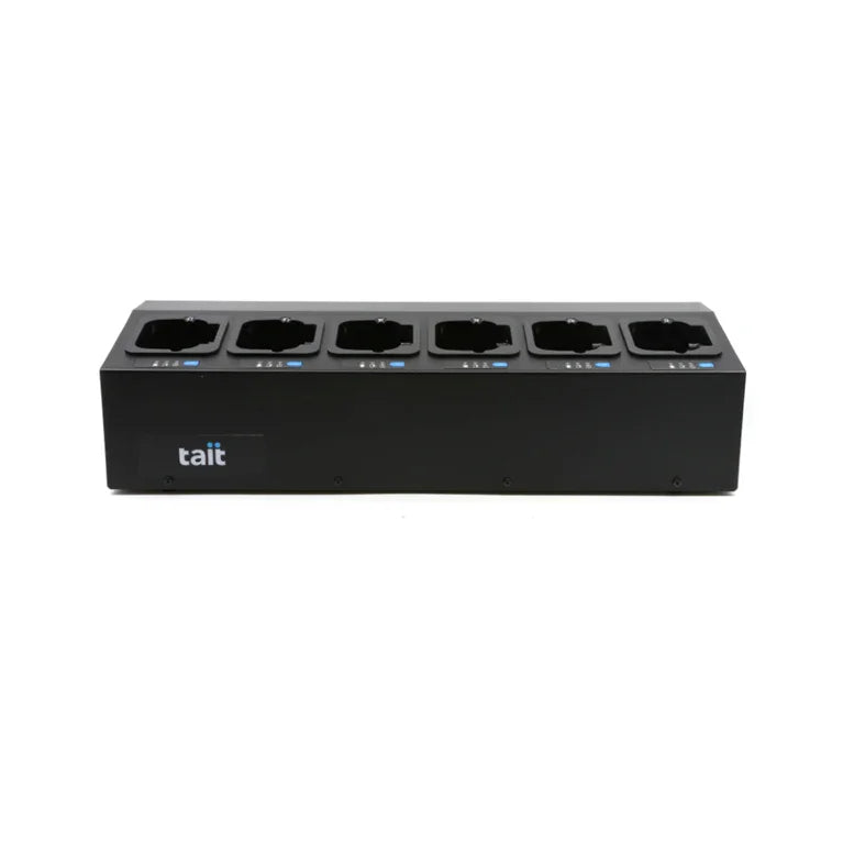Collection of Tait TP8 or TP9 6-bay charger front in a gallery layout
