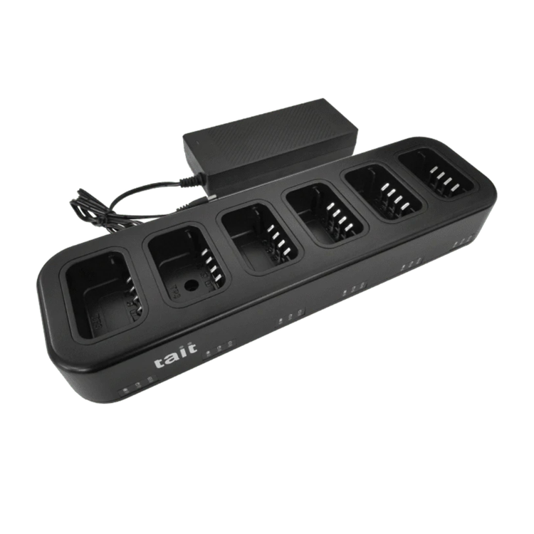 Collection of Tait TP3000-CH6 six-way charger with power supply for TP3300 and TP3350 radios in a gallery layout