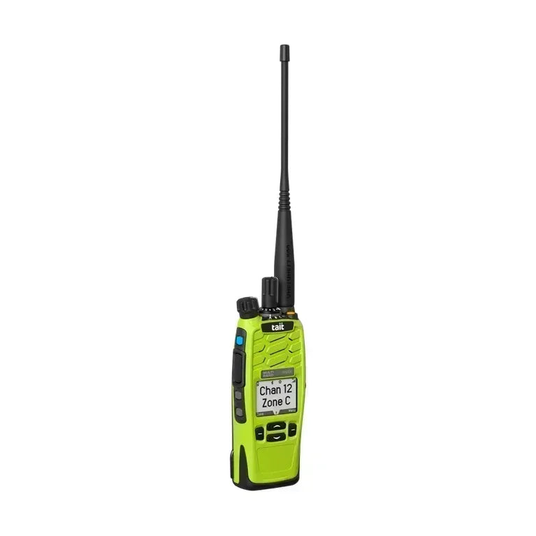 Collection of Tait TP9765 green portable Radio front angle in a gallery layout