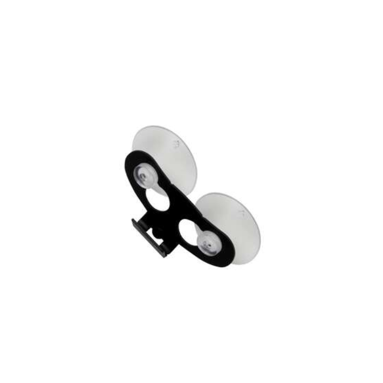Collection of A black plastic mounting bracket with two clear suction cups in a gallery layout